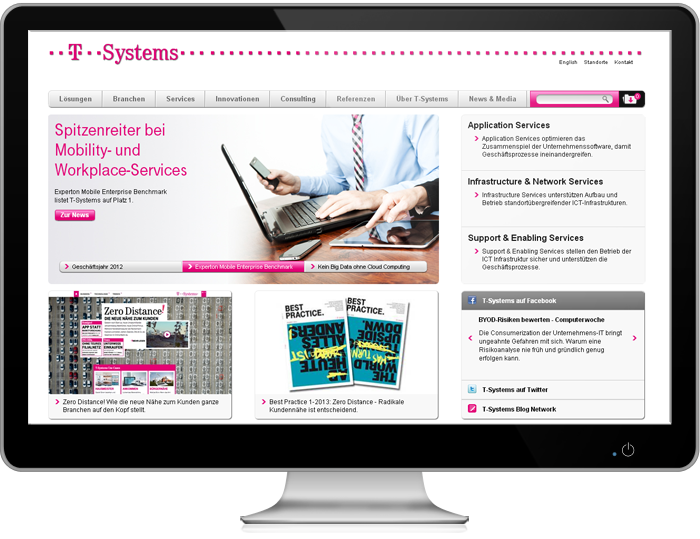 Screenshot der T-Systems Unternehmenswebsite